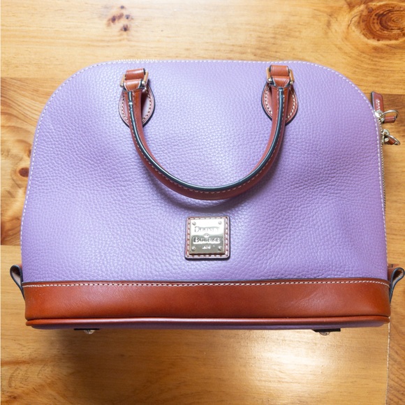 Dooney & Bourke Pebble Leather Zip Zip Satchel Handbag Lilac - Picture 2 of 5